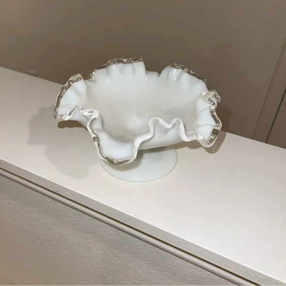 Fenton Silver Crest White Pedestal Bowl 7” - Picture 3 of 5